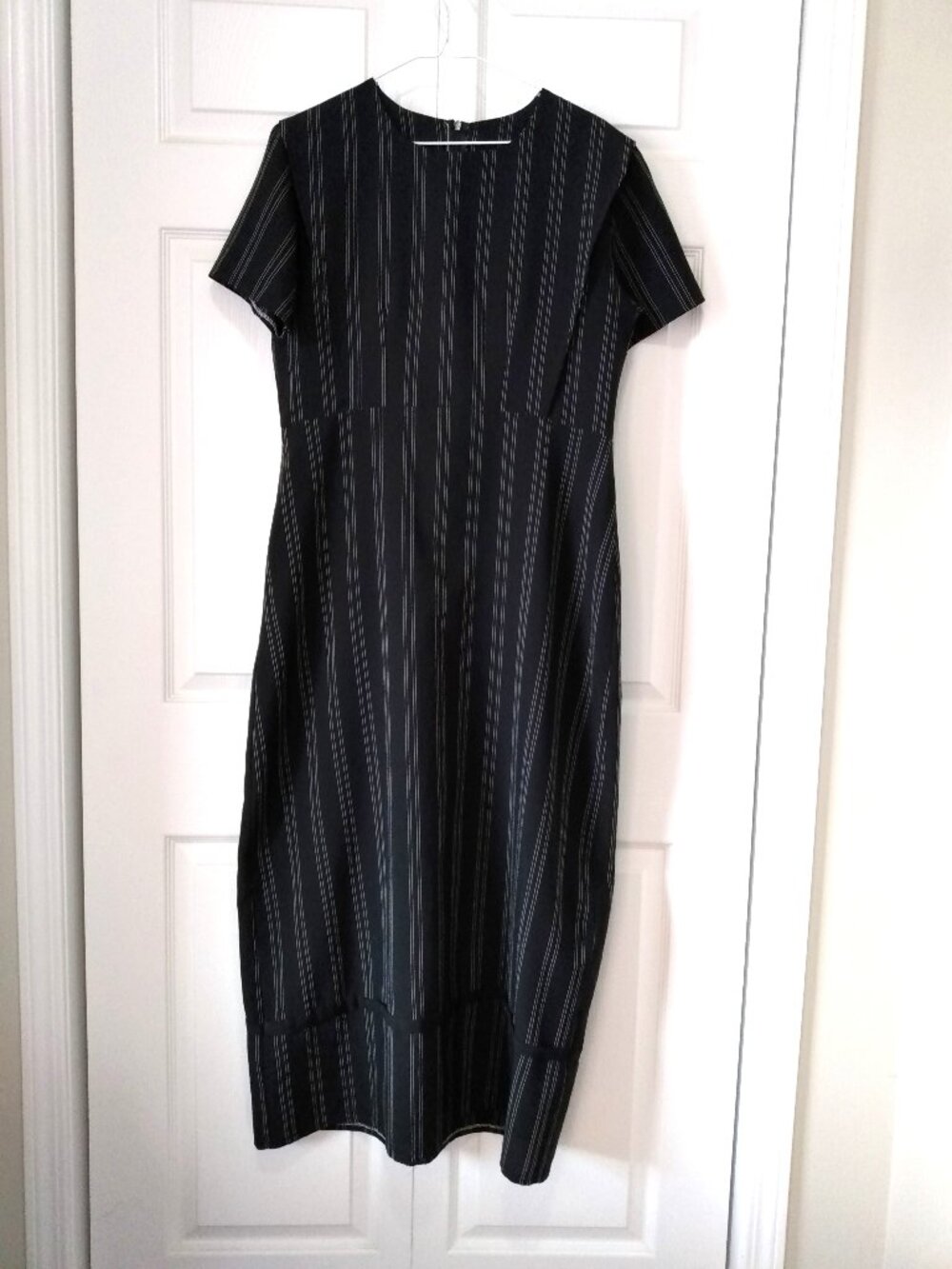 Vintage Mennonite Cape Dress 39" Bust Black White Stripe Handmade Modest